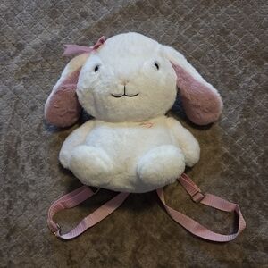 Pink and White Plush Bunny Ears Backpack